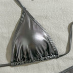 Gold Micro Thong String 3 Piece Bikini Set Damen Halter Swimwear Skirts Cover Ups Sexy Swimsuit Women 2025 Bathing Suit Bikinis