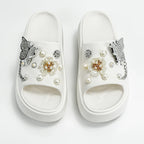 Fashionable Silver Butterfly Flower One-Line Sandals Outdoor Thick-Soled Heightening Sandals E20