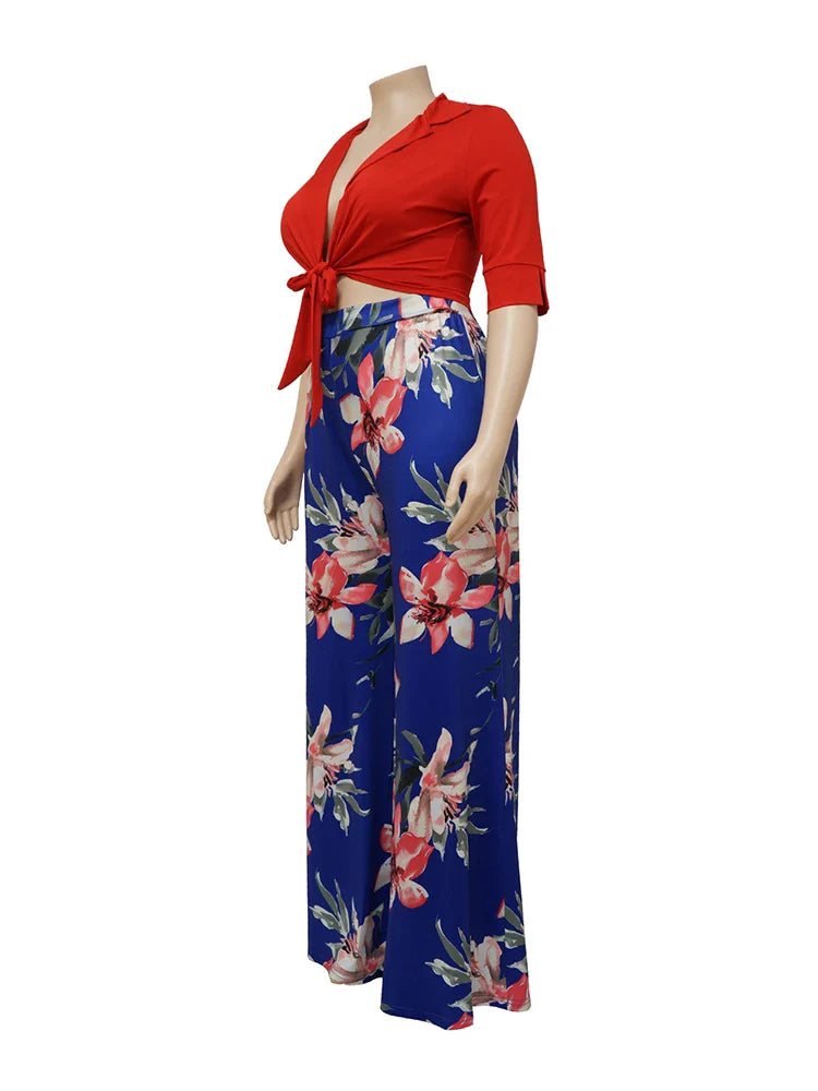 Two Piece Set Women Outfit 2x 3x 4x Summer Suit Elegant Pants and Blouse Set Casual Plus Size Pants Set Wholesale Dropshipping