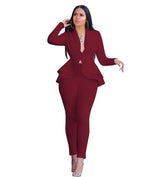 Women's L-XL Plus size Fashionable ruffled edge air layer professional uniform casual set and atmospheric showcasing