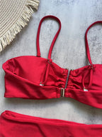 Green Shiny Solid Swimwears Bandeau U Shaped Bikini High Waist Sexy Swimsuit Woman 2025 Wrinkled Bather Brazilian Bikini Mujer