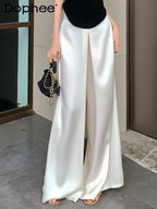High-Grade Acetate Satin Wide-Leg Pants Women Spring Bell-Bottoms Pants Loose Casual Pants High Waist Oversized Long Pantalons