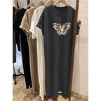 Summer Short Sleeved Dress Women's Korean Ins Butterfly Print Oversized Loose Round Neck Dress