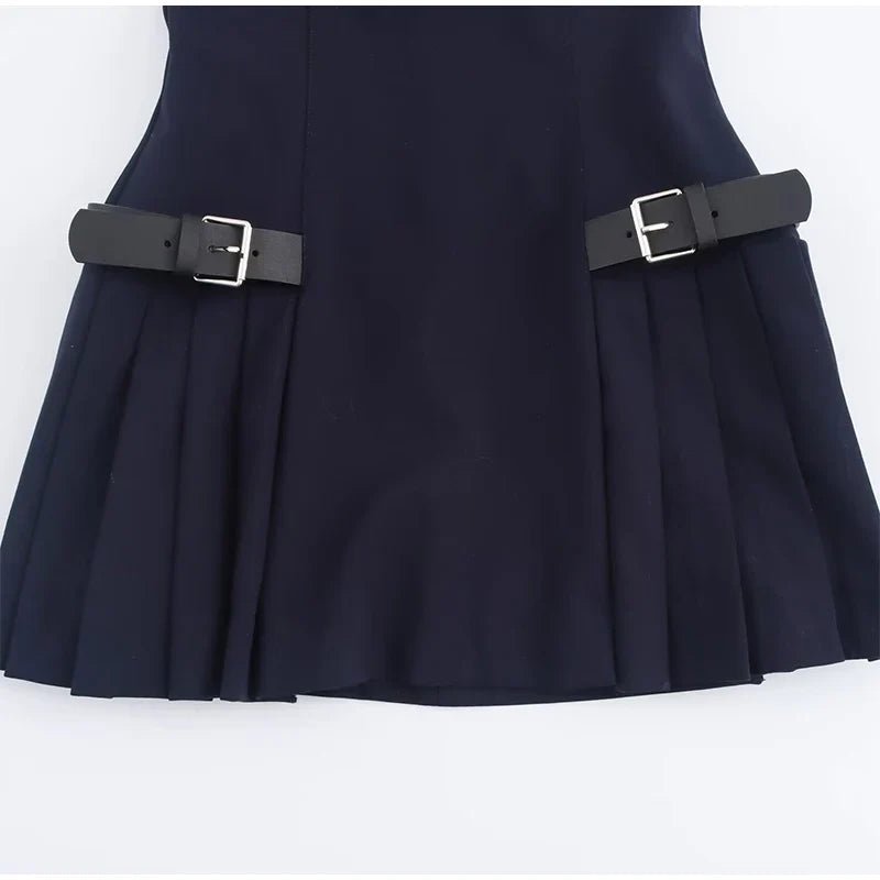 Fashion Y2K Pleated Mini Dress For Women 2025 New Elegant Sleeveless O-neck Chic Evening Short Dress Female Club Party Vestidos