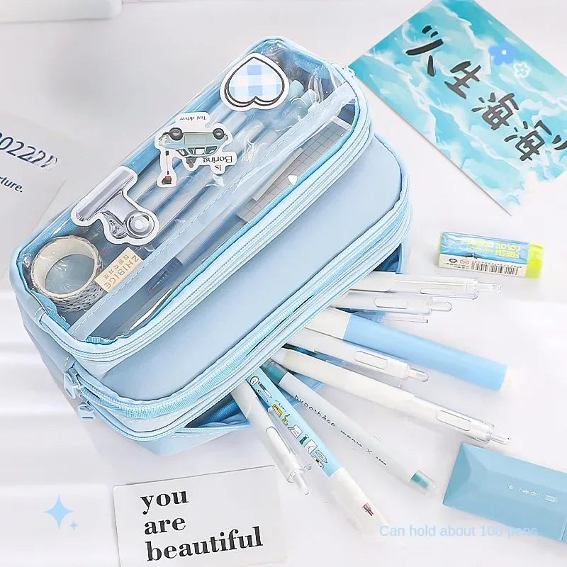 Exquisite Transparent Pencil Case Student Large Capacity Multifunctional Convenient Stationery Storage Bag