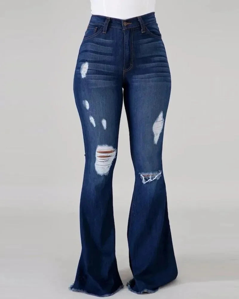 High-Waisted Jeans High Elasticity Splitter Fashion European American Net Red Direct Factory Sales Cross-Border Trade Goods