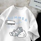 Summer Japanese Cartoon Cute Cat Fun Print Short Sleeve T-shirt Women's Loose Casual Half Sleeve Soft Bottom Plus Size Shirt Top