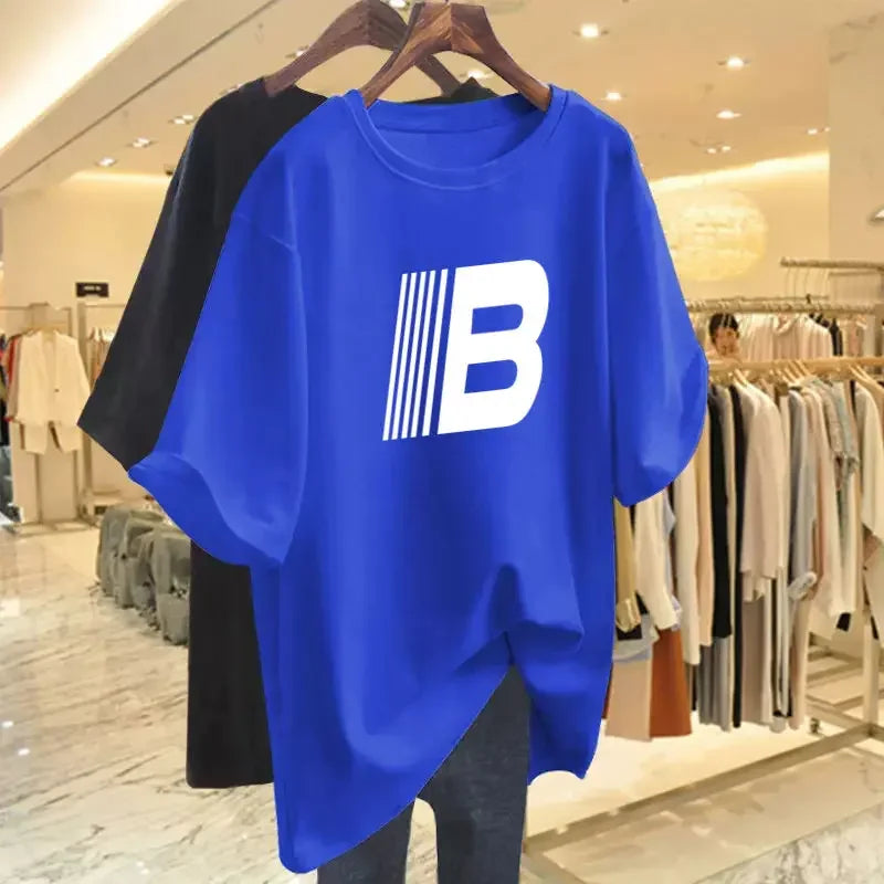 Women Pure Cotton Letter Casual Basic T-shirt Summer Fashion Short Sleeve Loose Letter Printed Pullovers