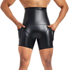 Men`s High Waist Shorts Street Runnings Sports Pants Hip Hop Pants Faux Leather Boxer Shorts Wet Look Shorts Slim Pants Clubwear