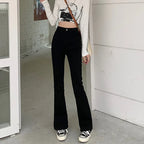 Woman American High Waist Slim Fit Bell Bottom Jeans Female Fashion Y2k Flare Pants Girls Elastic Designer Black Denim Trousers