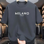 Summer men's 100% pure cotton casual loose and fashionable MILANO ITALY letter printed round neck short sleeved T-shirt top