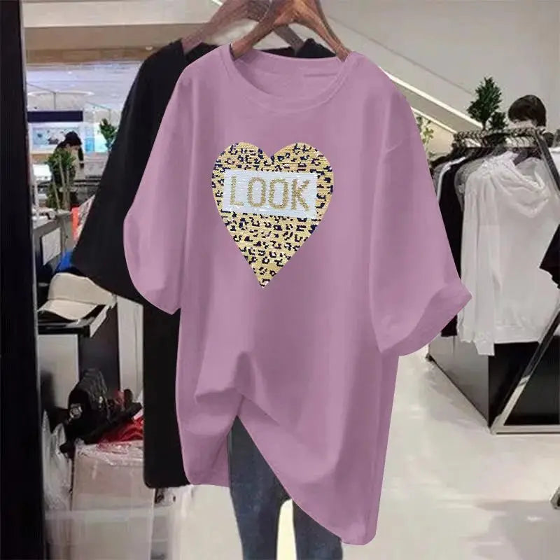 Female Clothes Basics Printed Pullovers Summer Short Sleeve Top Women Casual T-shirt Chic Y2k Loose Tees