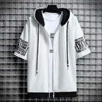 Fashion Men's Hoodies Summer Men Clothing T-shirt Zipper Hood Cartoon Casual T Shirt Print Hooded Top Short Sleeve Men