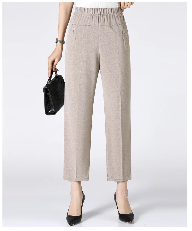 Summer Thin Breathable Elastic Pants 8XL Women's Solid Color High Waisted Loose Casual Pants Middle-aged Elastic straight leg