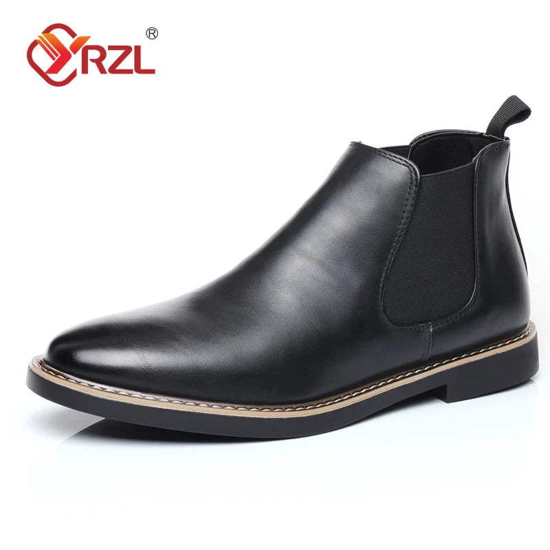 YRZL 39~47 Men Chelsea Boots Brand Retro Comfortable PU Leather Ankle Boots Men 2025 Fashion Black Brown Mens Boots