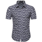 Summer New Men's Short Sleeved Shirt Thin Collar Hawaiian Style Floral Shirt Vacation Series Men's Shirt