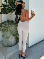Dulzura Sleeveless Halter Backless Lace Up Jumpsuit Solid Sexy Casual Romper Party Club Streetwear Women'S Autumn Winter Clothes