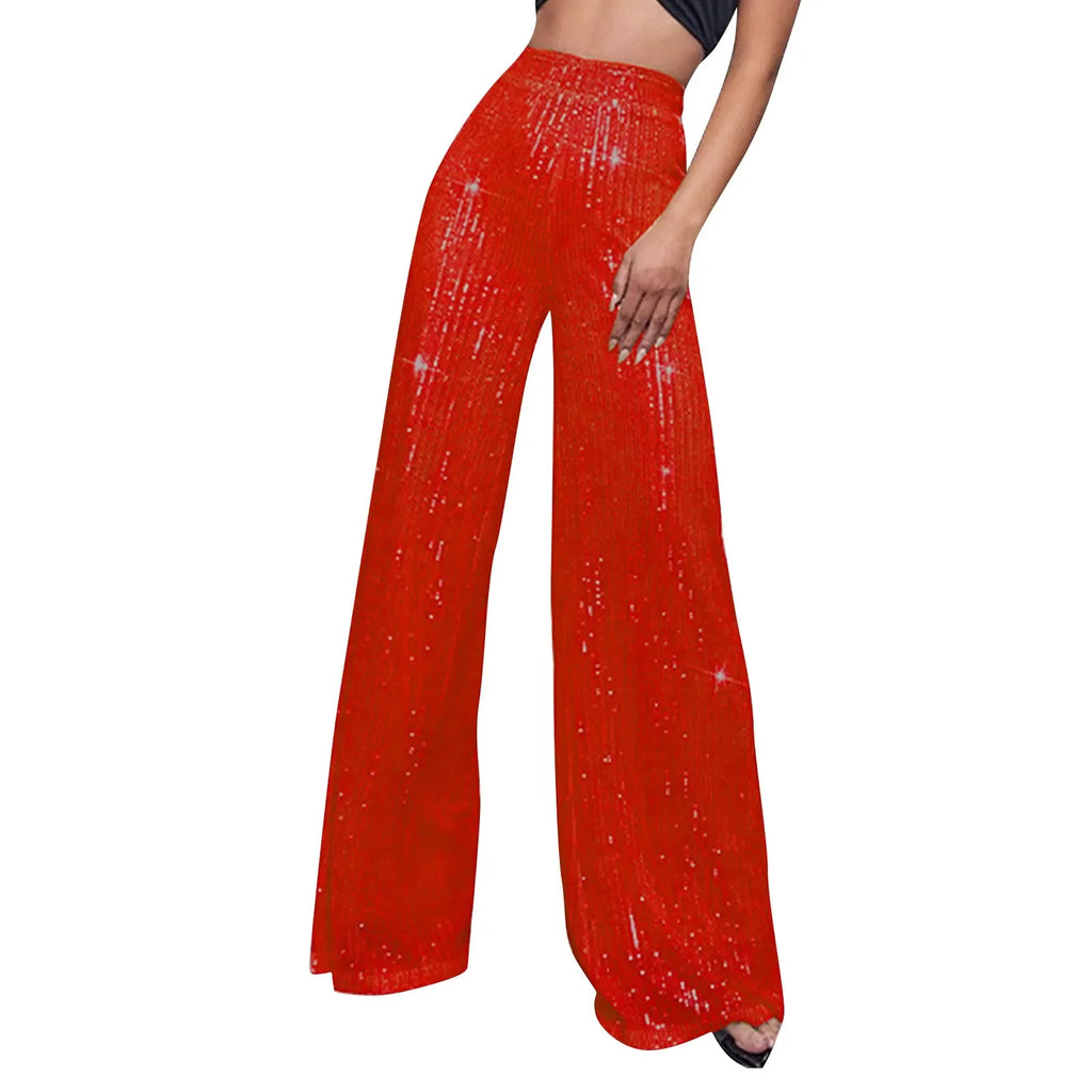 Women's Fashion Solid Color High Waist Sequin Side Zipper Draped Wide Leg Pants Pants for Women Women's Pants Women's Pants 2024