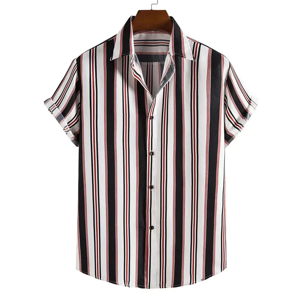 Summer New Short Sleeve Printed Shirt Men's Shirt Collar Casual Fashion Striped Shirt Thin Short Sleeve Shirt Men's