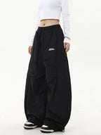 HOUZHOU Oversized Brushed Women Pants Vintage Pleated Wide Leg Trousers Warm Winter Baggy Black Trousers Harajuku Casual Joggers