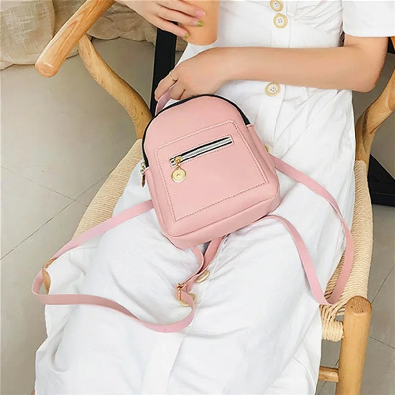 Female Backpack PU Small Teenage Girls Fashion Leisure Zipper Shoulder Bag Knapsack High-capacity Women Mini School Backpack