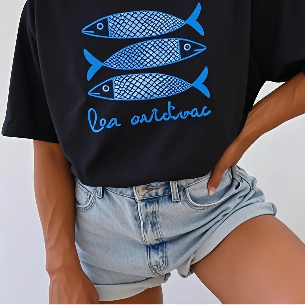 INAWLY Sardine Print Shirt Canned Fish Casual Shirt Tomato Girl Coastal Summer Girl