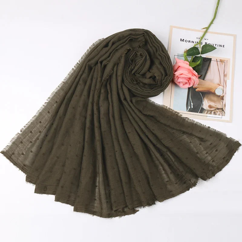 Dot Pom Pom Cotton Hijab Scarves Women Muslim Shawls Big Size Headscarf Wraps Solid Headbands Turbans Bandana Foulard Bufandas
