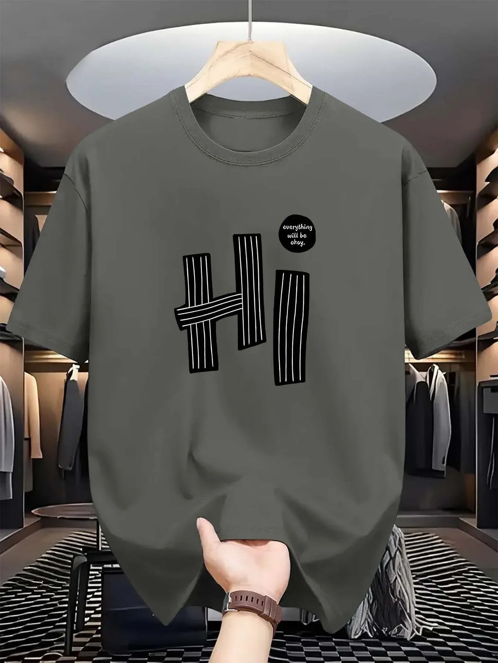 Hi Pattern Printed Cotton Men's T-shirt Casual and Comfortable Summer Short-sleeved Crew-neck Top T-shirt Fashion Brand