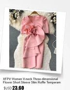 XFPV 2025 Summer Fashion Short Sleeve Round Neck High Waistband Slim A-line Denim Printed Patchwork Dress For Women SM11498