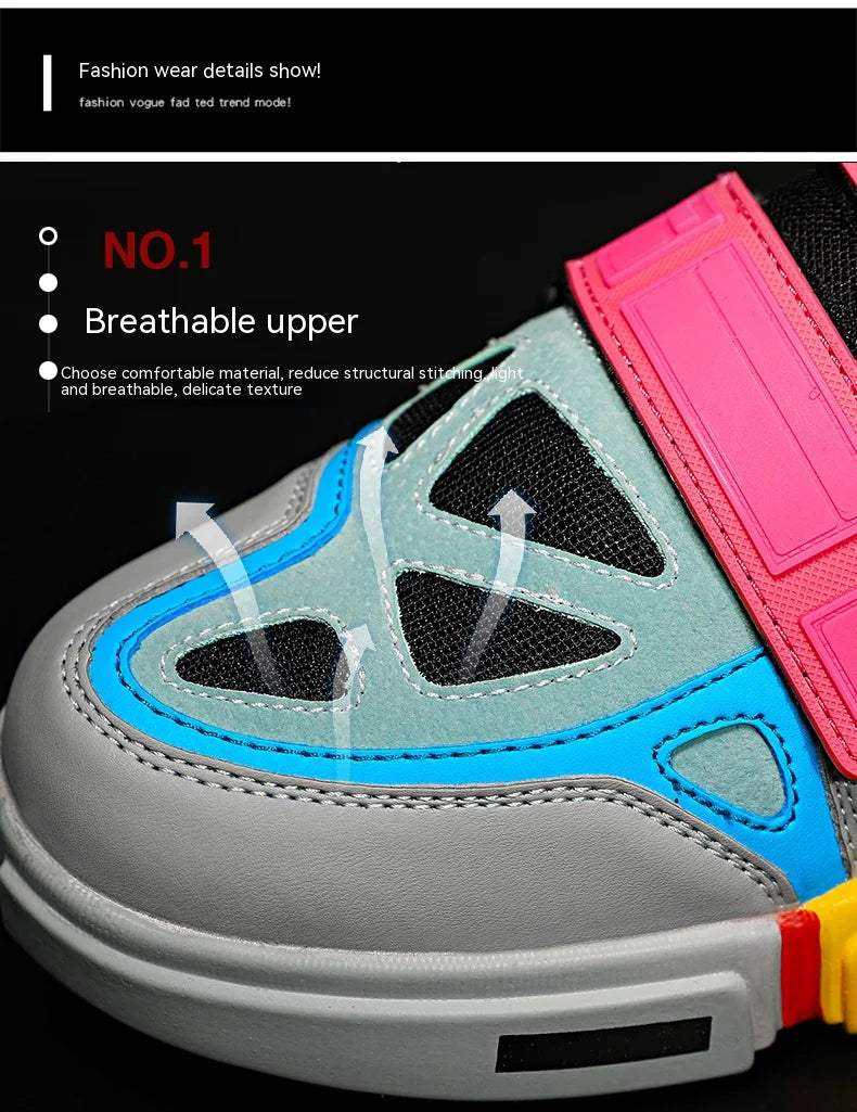 Wudao student couple sports board shoes Women's new non-slip thick soled sports shoes men ventilated Velcro casual shoes