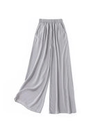 SuyaDream Women Wide Leg Pants 100%Real Silk Solid Elastic Waisted Ankle-length 2024 Office Spring Autumn Chic Trousers Black