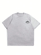 Summer men's 100% pure cotton casual loose plus size Letter And Mountain pattern printed round neck short sleeved T-shirt top