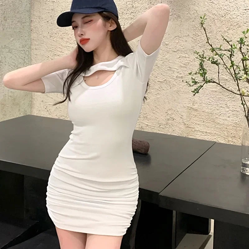 Women Sundress Pleated Vestido Mini Dress Summer Sexy Party Black Bandage Bodycon Pencil Dress Elegant  Female Vintage Vestidos