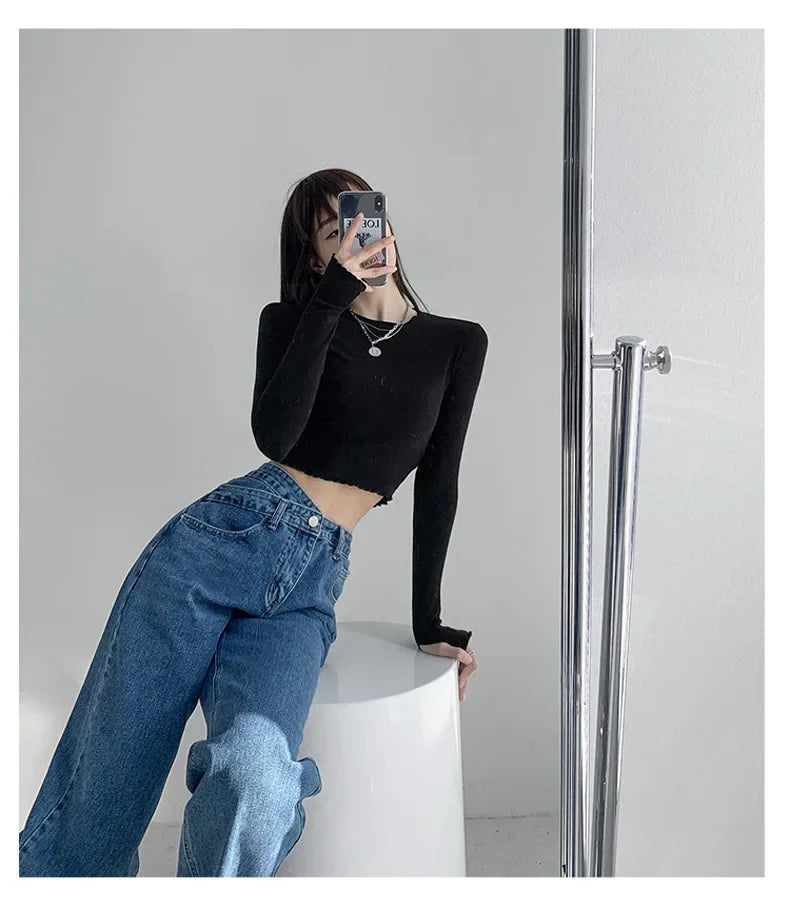 High-waisted Women's Vintage Jeans Loose-fit Straight-leg Slimming Draped Denim Trousers