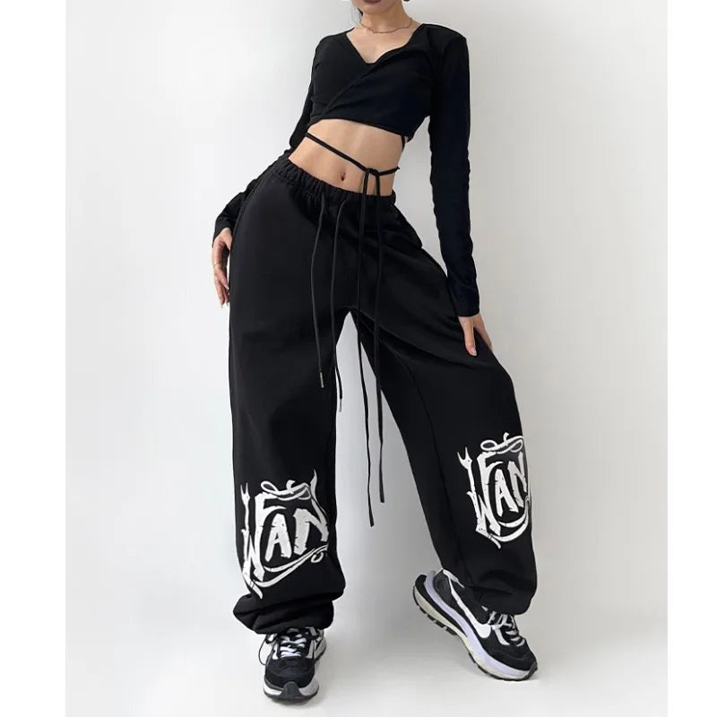 American Star Print Women Oversized Pants High Waist Loose Casual Sports Pants for Women Spring Summer Thin Woman Trouser Y2K