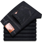 Men's Comfortable Soft Business Casual Denim Trousers Slim Fit Straight Pants Fashion Male Brand Light Luxury Stretch Clothing