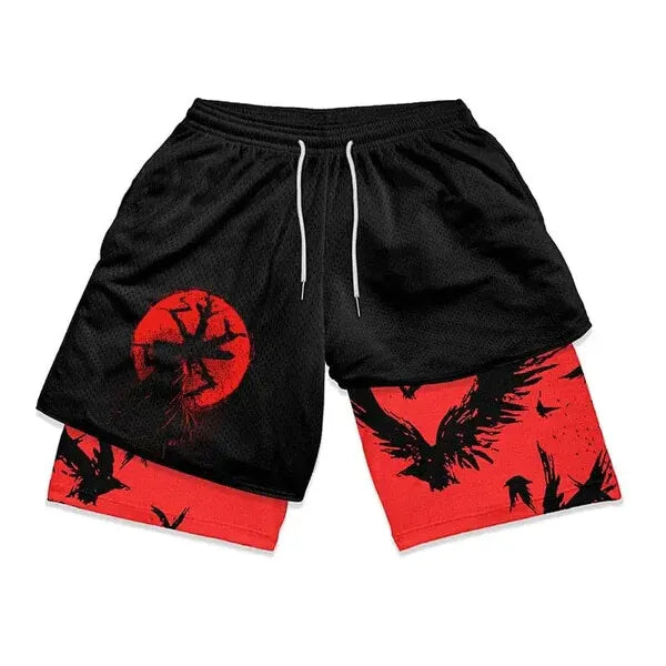 Men's 2 in 1 Anime Graphic Gym Shorts Quick Dry Drawstring Mesh Athletic Running Y2K Shorts Breathable Oversized Elastic Shorts