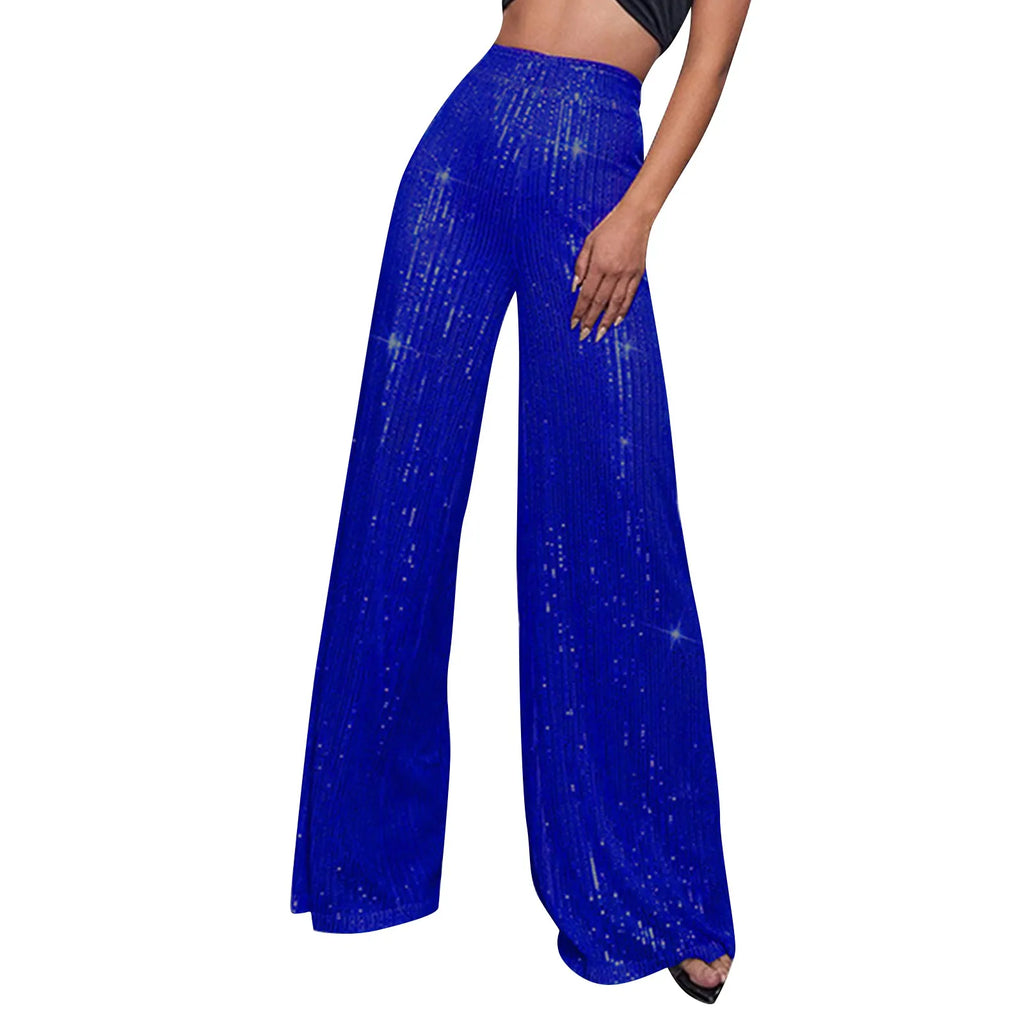Women's Fashion Solid Color High Waist Sequin Side Zipper Draped Wide Leg Pants Pants for Women Women's Pants Women's Pants 2024