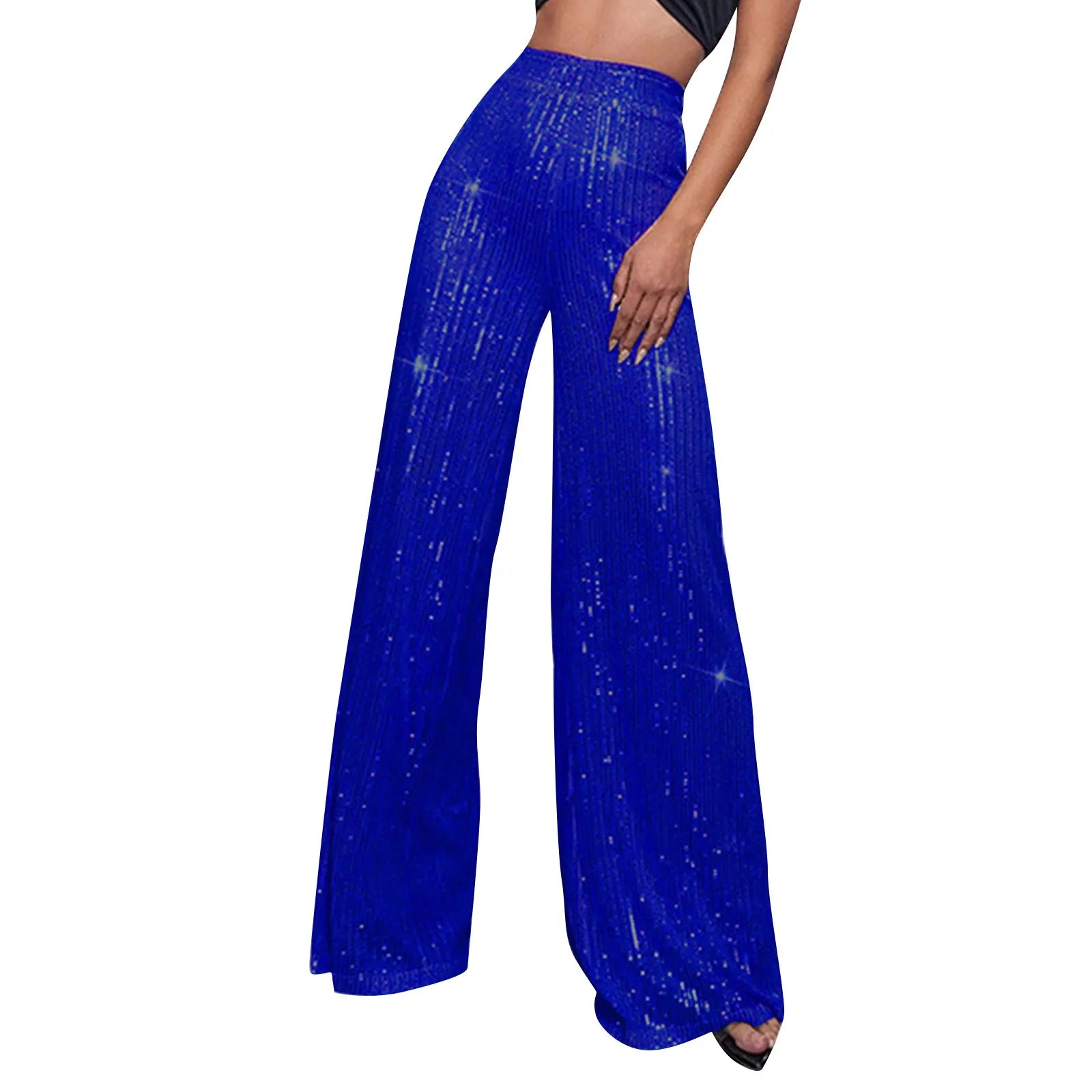 Women's Fashion Solid Color High Waist Sequin Side Zipper Draped Wide Leg Pants Pants for Women Women's Pants Women's Pants 2024