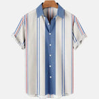 Summer New Short Sleeve Printed Shirt Men's Shirt Collar Casual Fashion Striped Shirt Thin Short Sleeve Shirt Men's