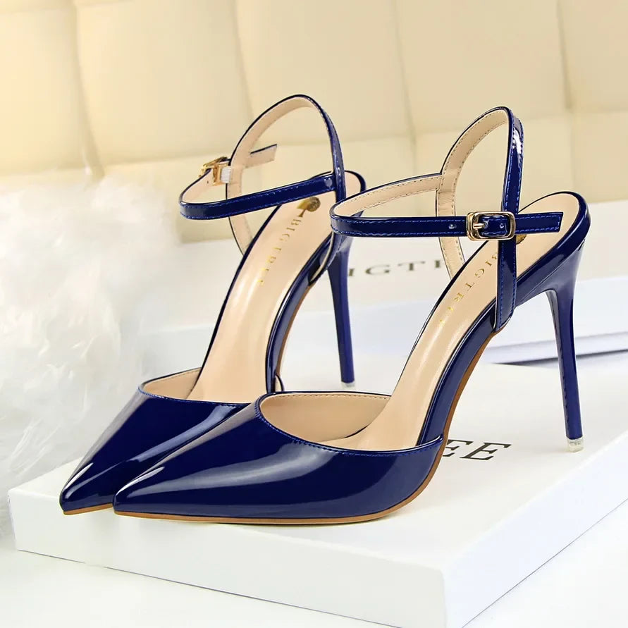 Women 10.5cm High Heels Sandals Lady Metallic Gold Silver Patent Leather Stripper Strap Sandles Wedding Fetish Nightclub Shoes