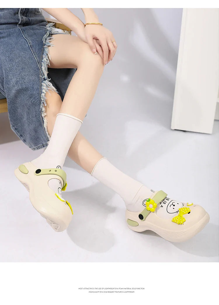 Women Mary Jane Sandals Platform Cute Bow Knot Girl Clogs Arch Support Garden Shoes Slip-on Outdoor Beach Shoes Height Increase