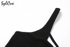 Sylcue Black Mysterious Sexy Mature Beautiful Tight Hot Confident Summer Party Intellectual Elegant Simple Women'S Strap Dress