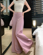 High-Grade Acetate Satin Wide-Leg Pants Women Spring Bell-Bottoms Pants Loose Casual Pants High Waist Oversized Long Pantalons