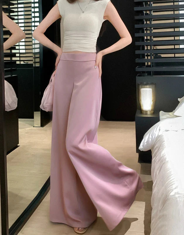 High-Grade Acetate Satin Wide-Leg Pants Women Spring Bell-Bottoms Pants Loose Casual Pants High Waist Oversized Long Pantalons