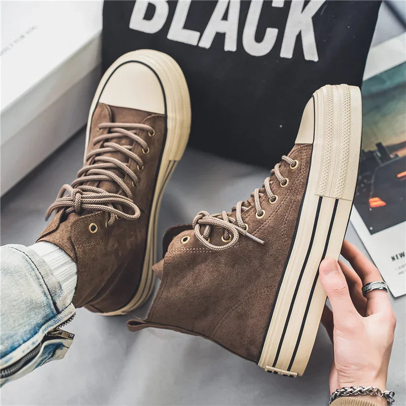 Classic Fashion Skateboarding Shoes for Men Women Comfy Suede Leather High Top Sneakers Men Height-increasing Platform Sneakers