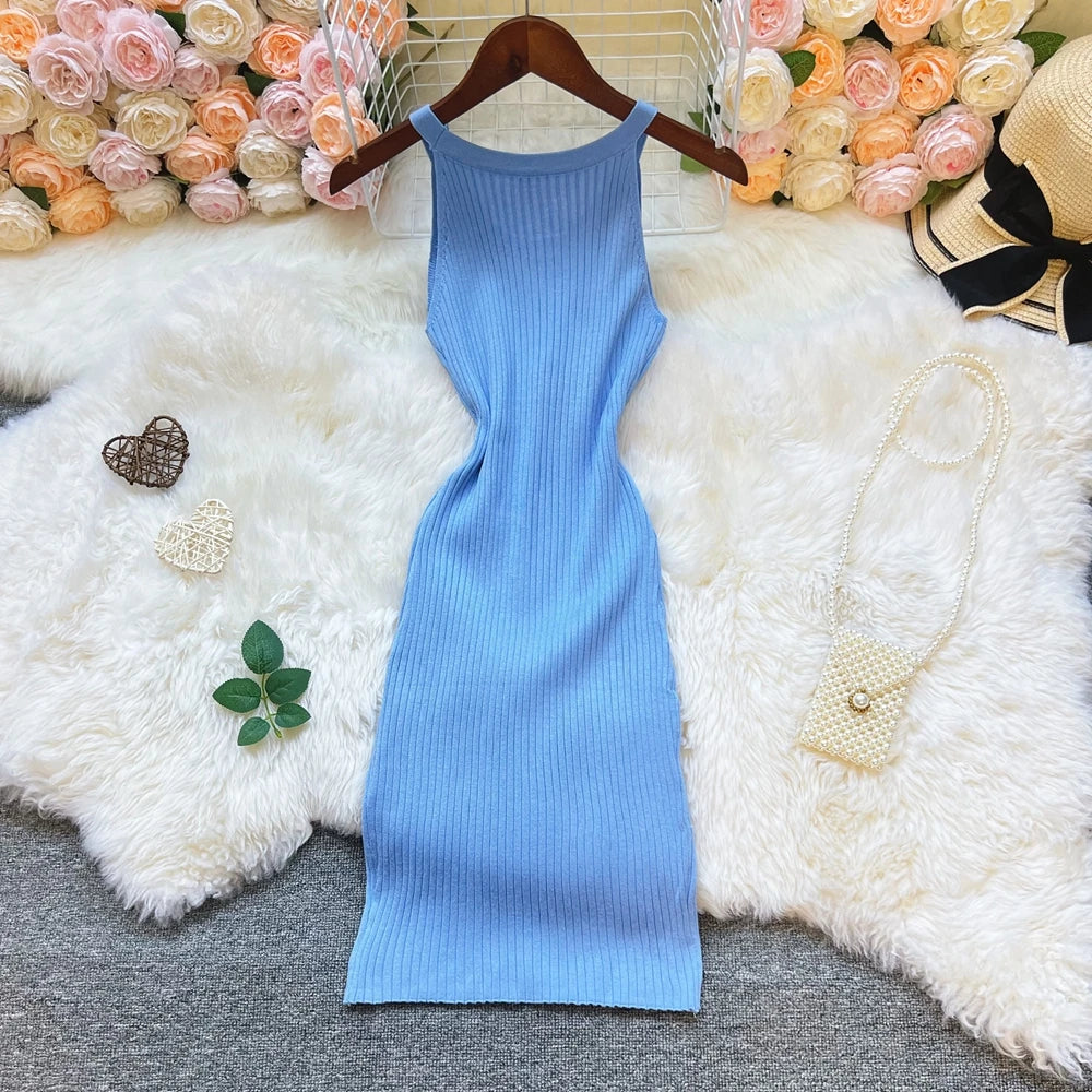 YuooMuoo Chic Fashion Sexy Package Hips Knitted Mini Dress 2O25 New Slim Elastic Rib Knitted Summer Dress Lady Streetwear Outfit
