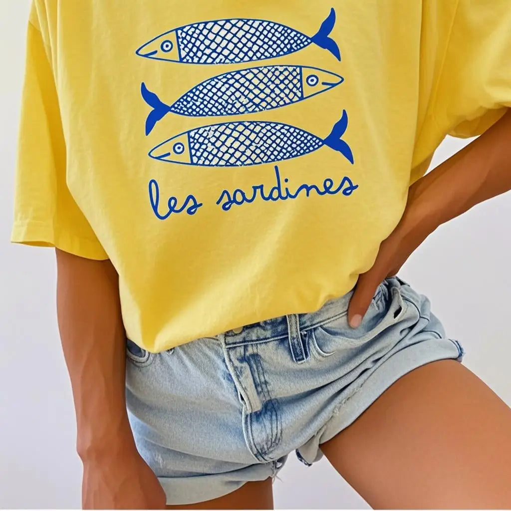 INAWLY Sardine Print Shirt Canned Fish Casual Shirt Tomato Girl Coastal Summer Girl