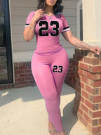 LW Plus Size Women Two Piece Tracksuits 23 Digital Print Skinny Pants Set  short Sleeve Sweatshirt +Skinny Pants Set Women Track