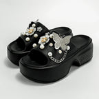 Fashionable Silver Butterfly Flower One-Line Sandals Outdoor Thick-Soled Heightening Sandals E20
